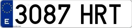 Ejemplo de matrícula de coche ordinaria 3087 HRT