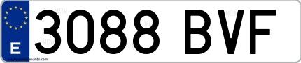 Ejemplo de matrícula española 3088 BVF