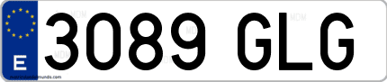 Ejemplo de matrícula de coche ordinaria 3089 GLG