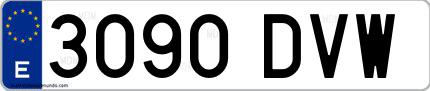 Ejemplo de matrícula española 3090 DVW