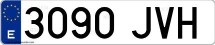 Ejemplo de matrícula española 3090 JVH