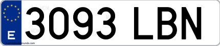 Ejemplo de matrícula de coche ordinaria 3093 LBN