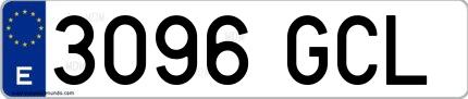 Ejemplo de matrícula española 3096 GCL