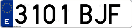 Ejemplo de matrícula de coche ordinaria 3101 BJF