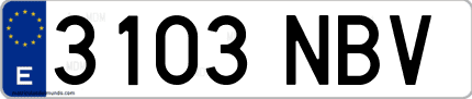 Ejemplo de matrícula de coche ordinaria 3103 NBV