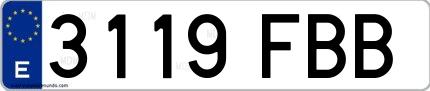 Ejemplo de matrícula de coche ordinaria 3119 FBB