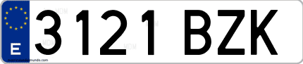Ejemplo de matrícula de coche ordinaria 3121 BZK