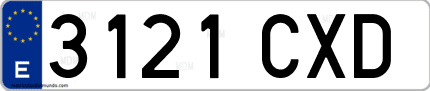 Ejemplo de matrícula de coche ordinaria 3121 CXD