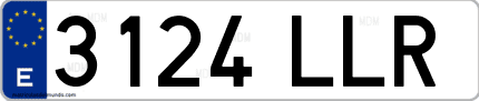 Ejemplo de matrícula de coche ordinaria 3124 LLR