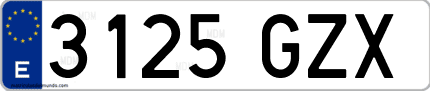 Ejemplo de matrícula de coche ordinaria 3125 GZX