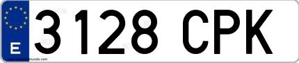 Ejemplo de matrícula española 3128 CPK