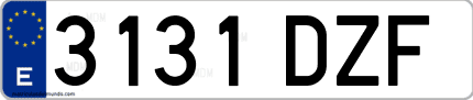 Ejemplo de matrícula de coche ordinaria 3131 DZF