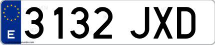 Ejemplo de matrícula española 3132 JXD