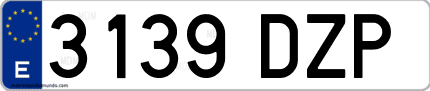 Ejemplo de matrícula de coche ordinaria 3139 DZP