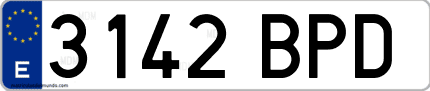 Ejemplo de matrícula de coche ordinaria 3142 BPD
