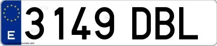 Ejemplo de matrícula española 3149 DBL