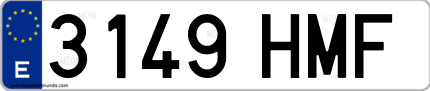 Ejemplo de matrícula de coche ordinaria 3149 HMF