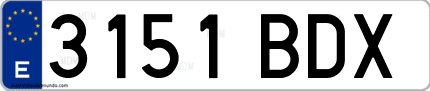 Ejemplo de matrícula de coche ordinaria 3151 BDX