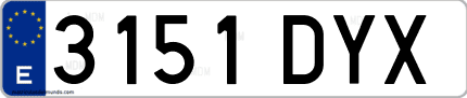 Ejemplo de matrícula de coche ordinaria 3151 DYX