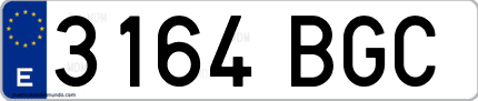 Ejemplo de matrícula de coche ordinaria 3164 BGC