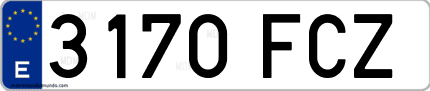 Ejemplo de matrícula de coche ordinaria 3170 FCZ