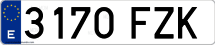 Ejemplo de matrícula de coche ordinaria 3170 FZK
