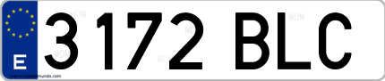 Ejemplo de matrícula de coche ordinaria 3172 BLC