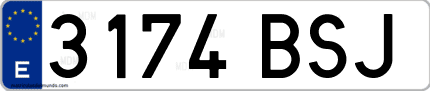 Ejemplo de matrícula de coche ordinaria 3174 BSJ