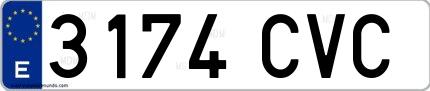 Ejemplo de matrícula de coche ordinaria 3174 CVC