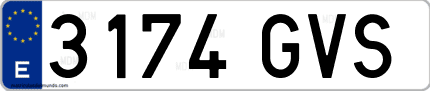 Ejemplo de matrícula de coche ordinaria 3174 GVS