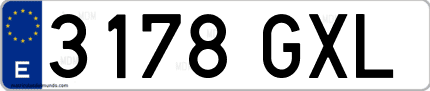 Ejemplo de matrícula de coche ordinaria 3178 GXL