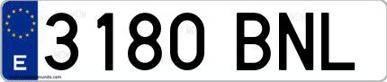 Ejemplo de matrícula española 3180 BNL