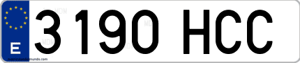 Ejemplo de matrícula de coche ordinaria 3190 HCC