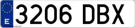 Ejemplo de matrícula de coche ordinaria 3206 DBX