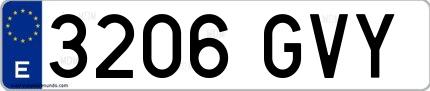 Ejemplo de matrícula española 3206 GVY