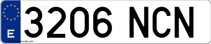 Ejemplo de matrícula de coche ordinaria 3206 NCN