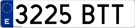 Ejemplo de matrícula de coche ordinaria 3225 BTT