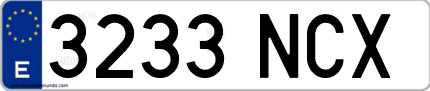 Ejemplo de matrícula de coche ordinaria 3233 NCX