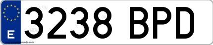 Ejemplo de matrícula de coche ordinaria 3238 BPD