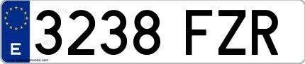 Ejemplo de matrícula de coche ordinaria 3238 FZR