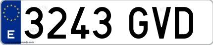 Ejemplo de matrícula española 3243 GVD