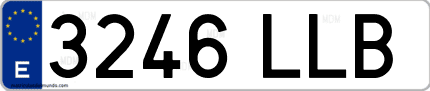 Ejemplo de matrícula de coche ordinaria 3246 LLB