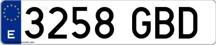Ejemplo de matrícula española 3258 GBD
