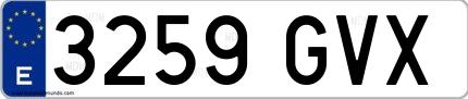 Ejemplo de matrícula española 3259 GVX