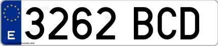 Ejemplo de matrícula española 3262 BCD