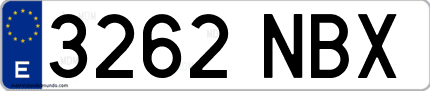 Ejemplo de matrícula de coche ordinaria 3262 NBX