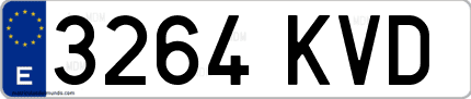 Ejemplo de matrícula de coche ordinaria 3264 KVD