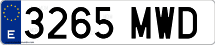 Ejemplo de matrícula de coche ordinaria 3265 MWD