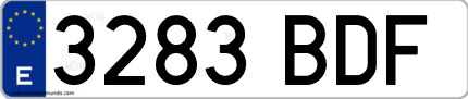 Ejemplo de matrícula de coche ordinaria 3283 BDF