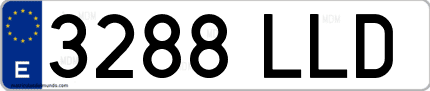 Ejemplo de matrícula de coche ordinaria 3288 LLD